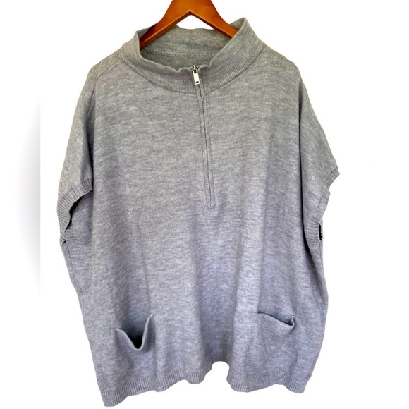 Sweaters - Gray 1/2 Zip Oversized Slouchy Comfy Coastal Grandma Poncho Sweater O/S